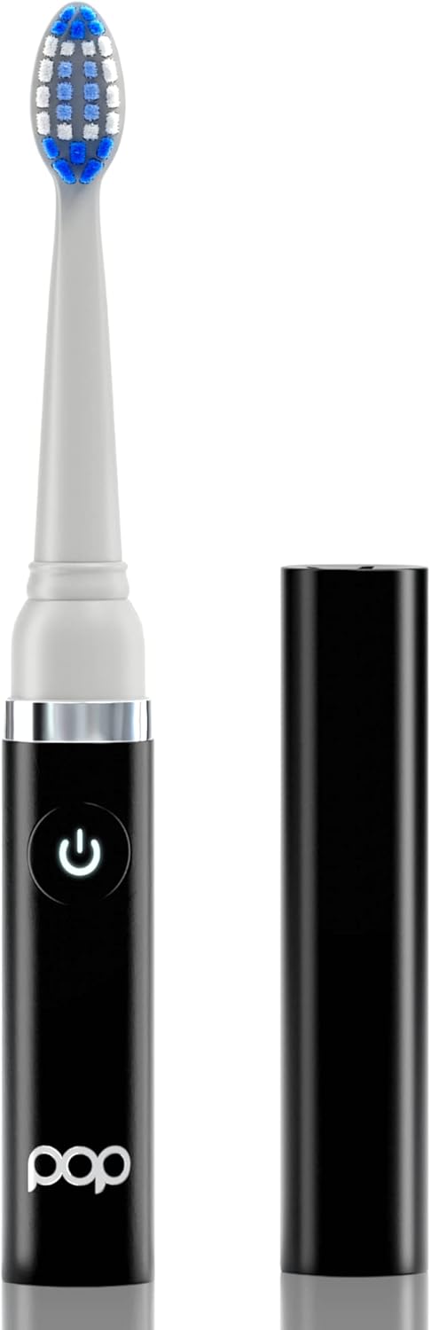 Pop Sonic Electric Toothbrush (Black) - Travel Toothbrushes w/AAA Battery | Kids Electric Toothbrushes with 2 Speed & 15,000-30,000 Strokes/Minute, Dupont Nylon Bristles