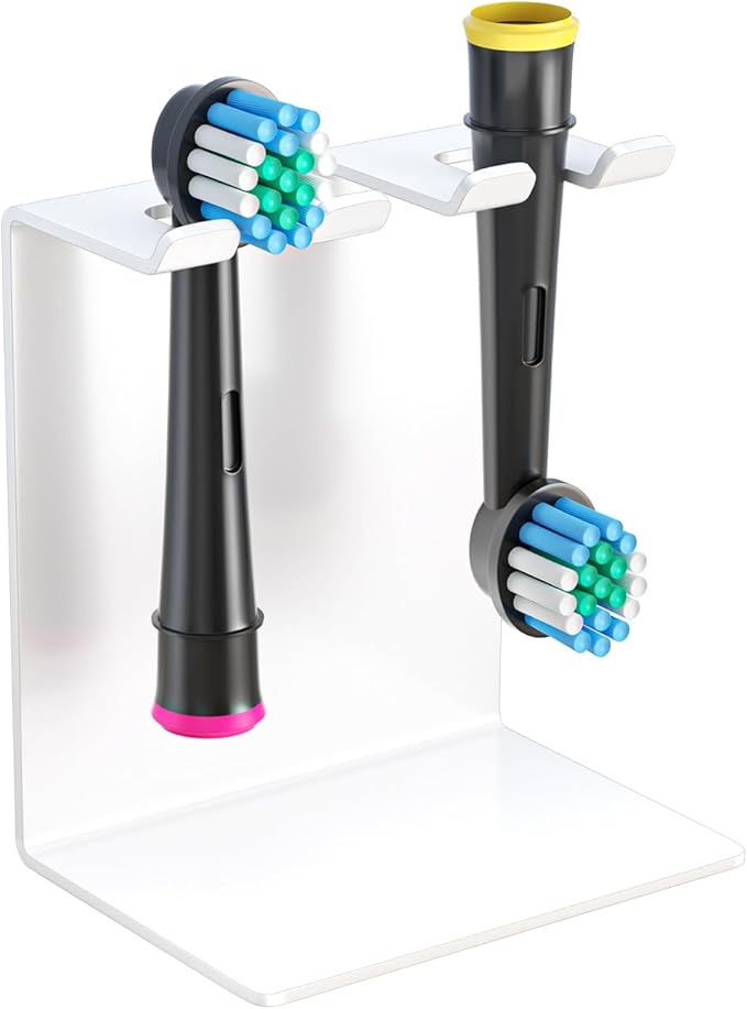 Electric Toothbrush Head Holder, Oukimly Toothbrush Holder Wall Mounted or Desktop, Metal Tooth Brush Holder, Shower Brush Head Holder, Electric Toothbrush Holder for Bathroom (White, Small)