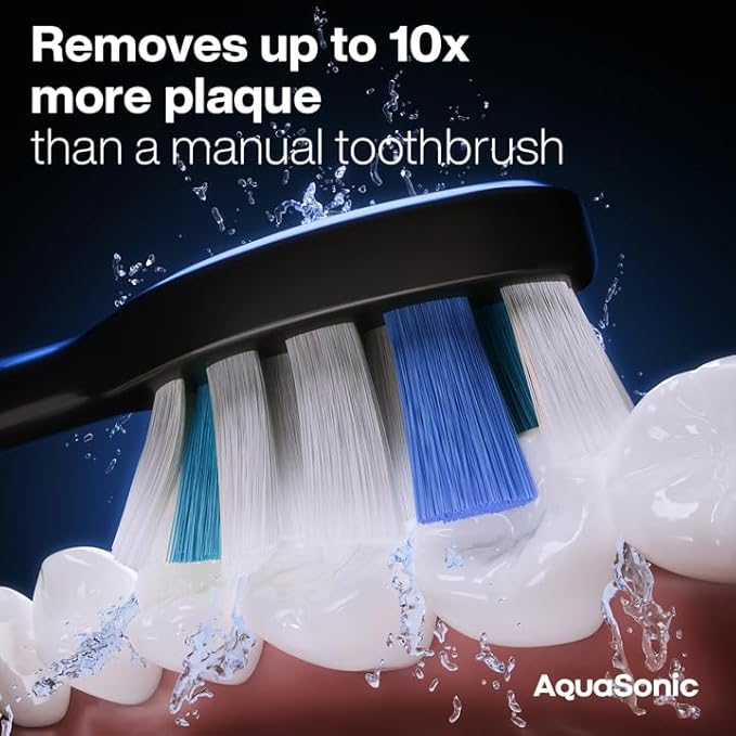 Aquasonic Clinical AQ Ultra-Whitening Smart Toothbrush with Pressure Sensor, LCD Screen & Battery Level Indicator - 2 Brush Heads & Hard Sell Travel Case