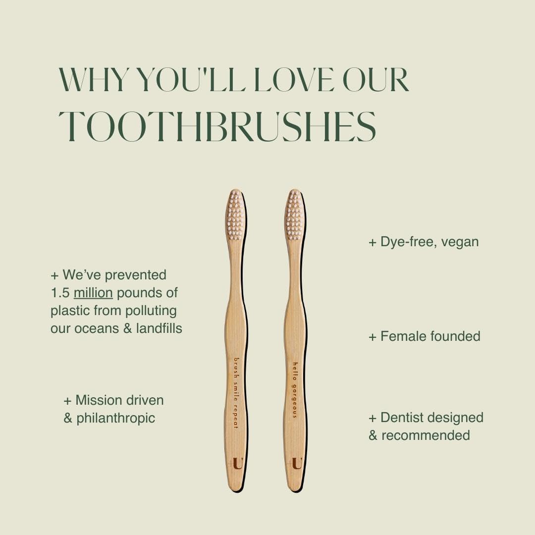 Biodegradable and Eco-Friendly Bamboo Toothbrush 4-Pack - BPA Free Soft Bristle - Dentist-Approved and All-Natural with Positive Affirmations Etched on Handles by Plus Ultra