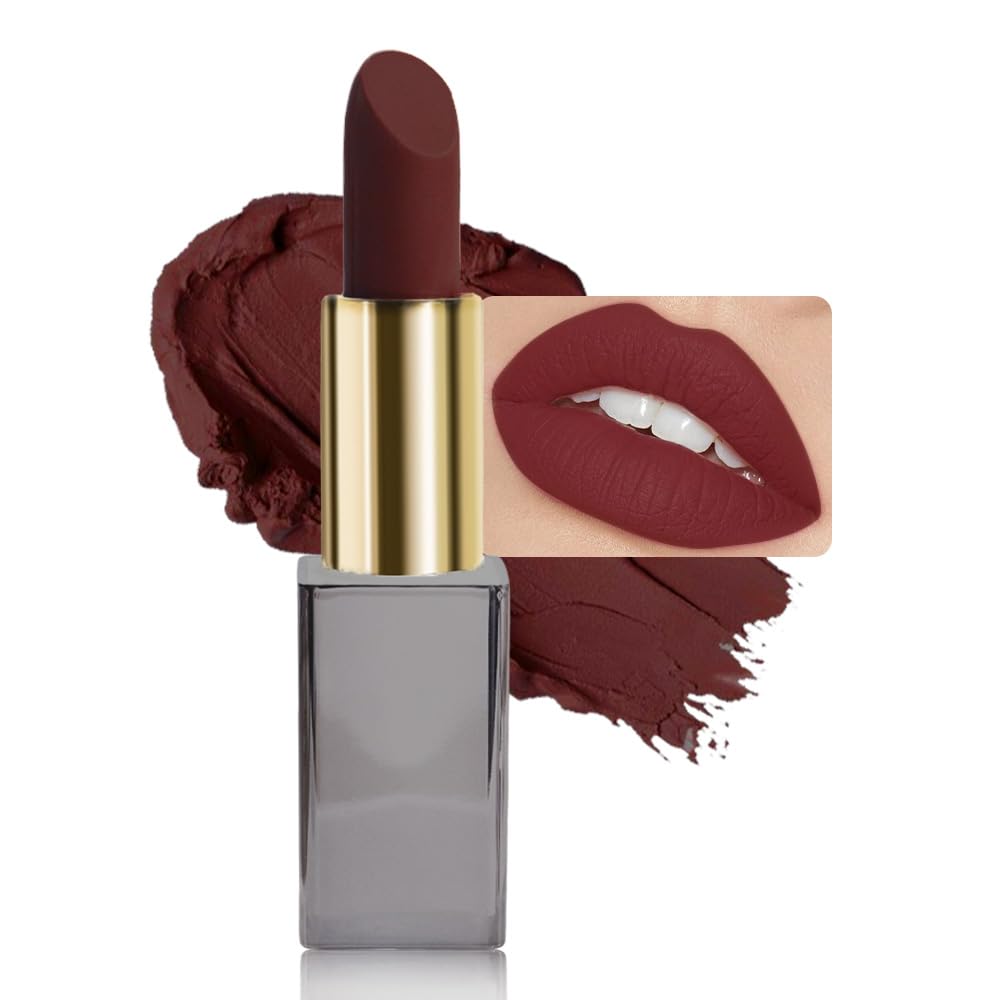 Purple Red Matte Cream Lipstick,Velvet Waterproof Long Lasting Smudge Proof for Women Lip Stick,Magic Lipstick 24 Hours Original Lip Liner Makeup,labiales mate 24 horas originales,Vegan,1 Count