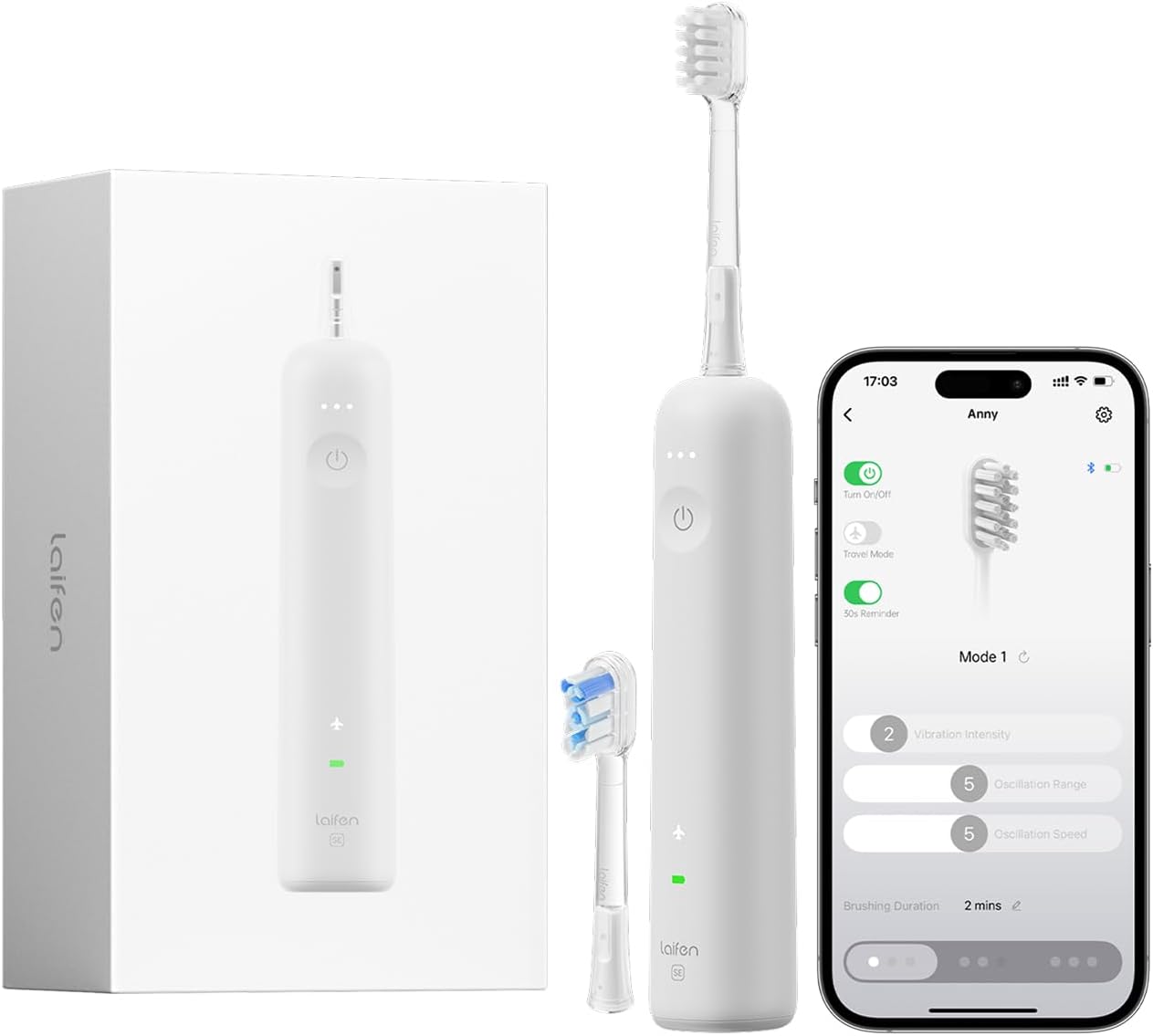Laifen Wave Special Electric Toothbrush, New 2025 Version Oscillation & Vibration Sonic Electric Toothbrush for Adults with App, 2 Brush Heads, IP68 Waterproof Travel Powered Toothbrush (Matte Grey)