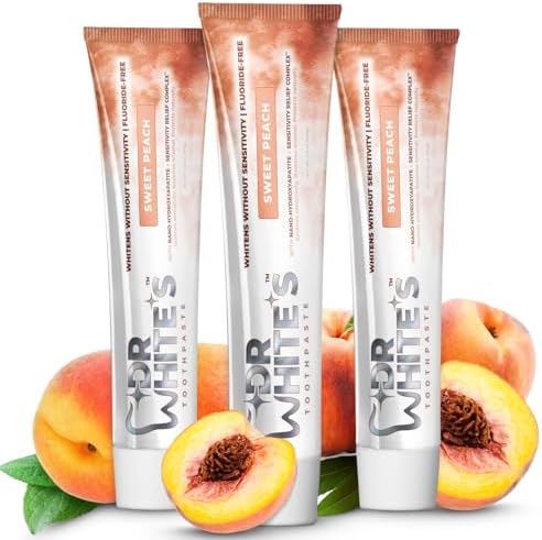 Dr. White’s Fluoride-Free nHA Toothpaste 3-Pack; Dentist-Formulated, Nano Hydroxyapatite + Xylitol, Sensitivity Relief Complex™, Mint-Free, Enamel Safe, Swallow-Safe (3.5 Oz, Sweet Peach)