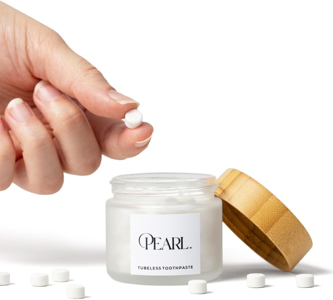 Pearl Fluoride Mint Toothpaste Tablets | Dentist Developed | Natural Whitening | Sensitivity Relief | TSA Approved | Plastic-Free | Reusable Packaging (62 Tablets)