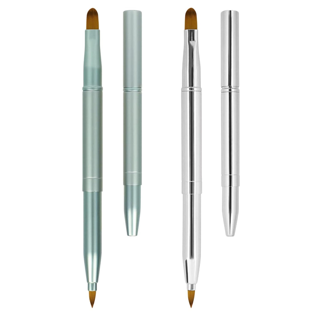 Unaone [2 Pack] Lip Brush for Lipstick, Retractable Lip Brushes, Dual-ended Makeup Brush for Lipstick Lip Gloss, Include Lid Silver and Green