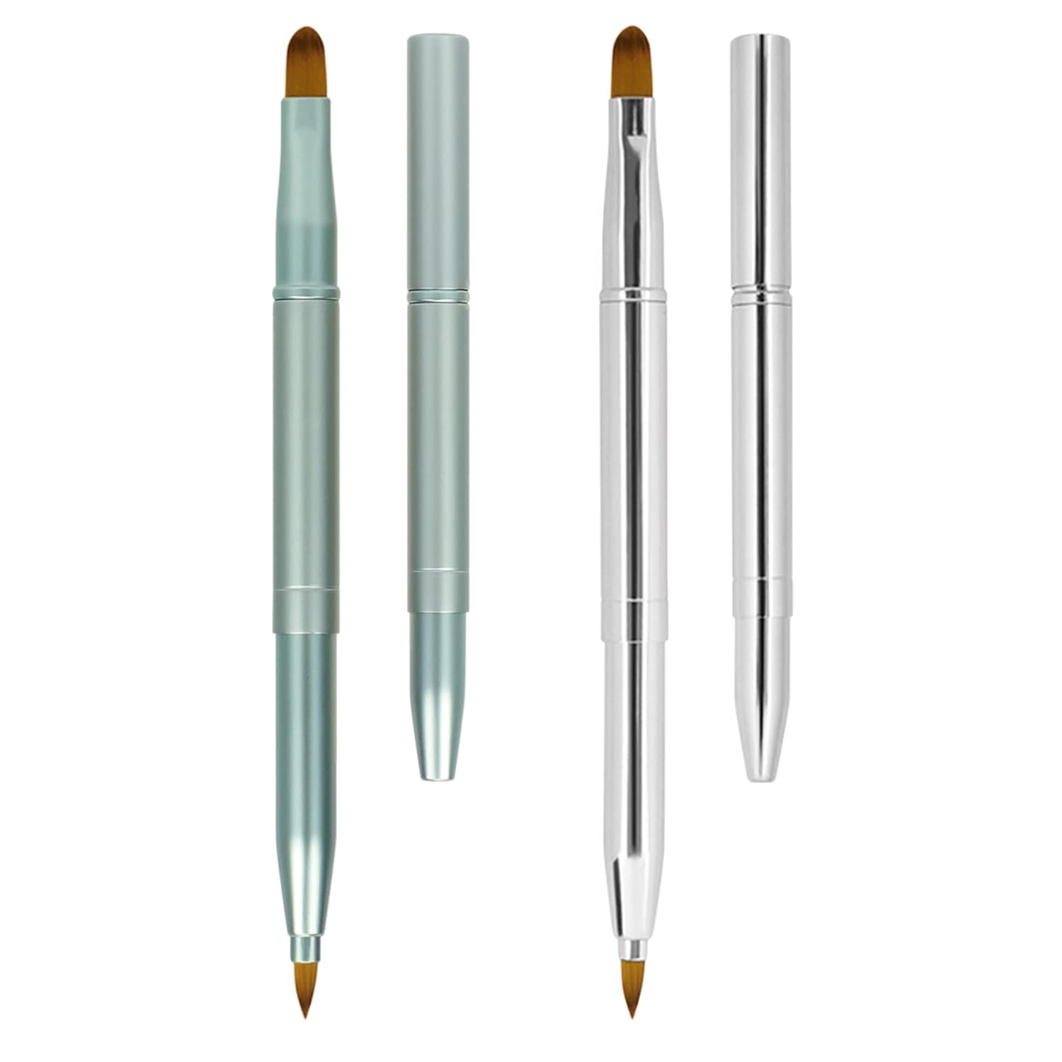 Unaone [2 Pack] Lip Brush for Lipstick, Retractable Lip Brushes, Dual-ended Makeup Brush for Lipstick Lip Gloss, Include Lid Silver and Green