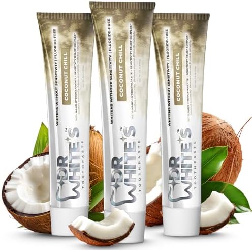 Dr. White’s Fluoride-Free nHA Toothpaste 3-Pack; Dentist-Formulated, Nano Hydroxyapatite + Xylitol, Sensitivity Relief Complex™, Mint-Free, Enamel Safe, Swallow-Safe (3.5 Oz, Coconut Chill)