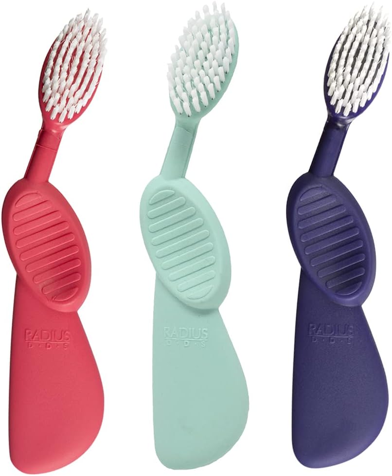 RADIUS Flex Brush Toothbrush Designed to Improve Gum Health & Reduce Gum Issues - Right Hand - Purple/Watermelon/Mint Green - Pack of 3
