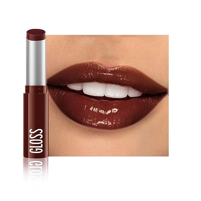 1Pc Dark Brown Butter Lipstick Tinted Lip Balm, Shine Moisturizing Plumper Lipstick for Women,Natural Nourishing Hydrating Lip Gloss Stain for Dry Lips,Lightweight Lip Liner Care Vegan Makeup