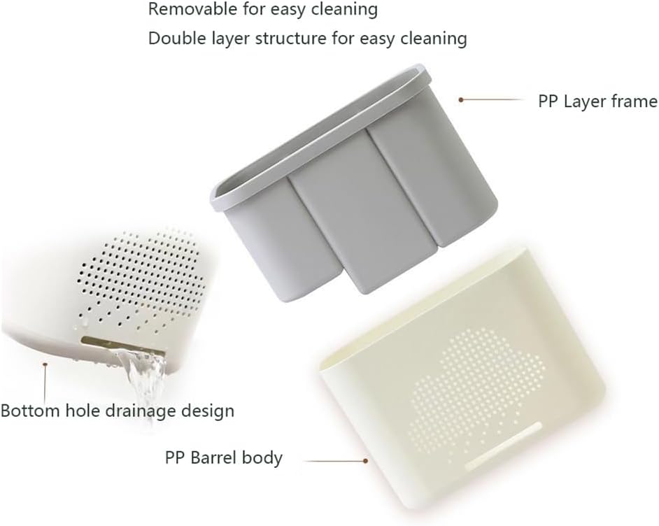 2 Slots Toothbrush Holder and Toothpaste Holder with Drain Hole, Detachable Easy Cleaning Multi-Functional Organizer Caddy Storage for Bathroom Vanity Sink Kitchen (White+Green 2 compartments)