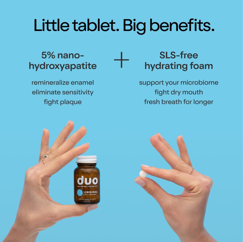 Duo Toothpaste Tablets | Nano-Hydroxyapatite (nHa) Natural Whitening, Remineralize, Reduce Sensitivity | Sustainable & Plastic Free | Dentist Created | Wild Mint Medley - 1 Bottle / 186 Tablets