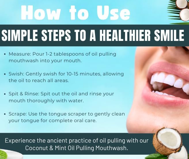 Coconut Oil Pulling, Fresh Breath and Whitening Mouthwash | Healthy Teeth & Gums, Alcohol Free, 6.7 fl. oz. (200ml)