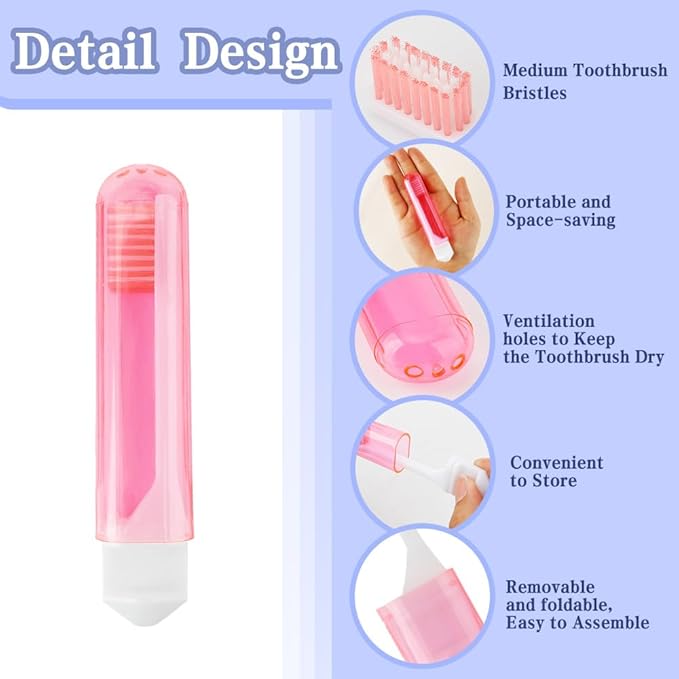 Travel Toothbrush 3Pcs Travel Toothbrush Set Mini Toothbrushes Soft Portable Toothbrushes Travels with Tooth Brush Cover Small Folding Toothbrush Individually Wrapped for Travels Black Orange Pink