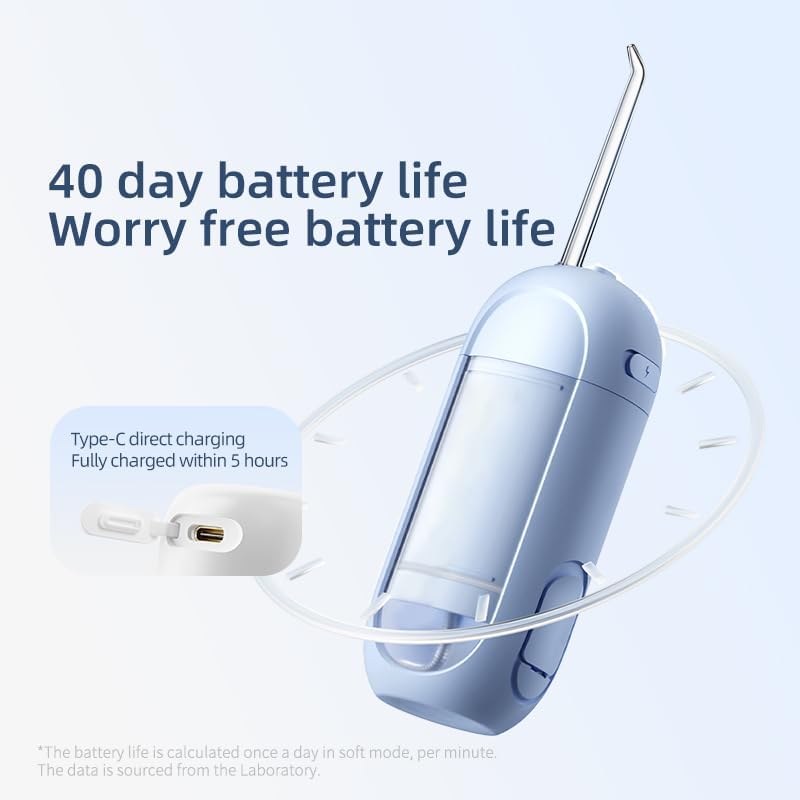 Water Flosser - Waterproof Portable for Teeth ，Water Dental Flosser Portable Cordless Oral Irrigator 3 Modes 6 Flossing Nozzles, Compact & Light for Travel (Blue)