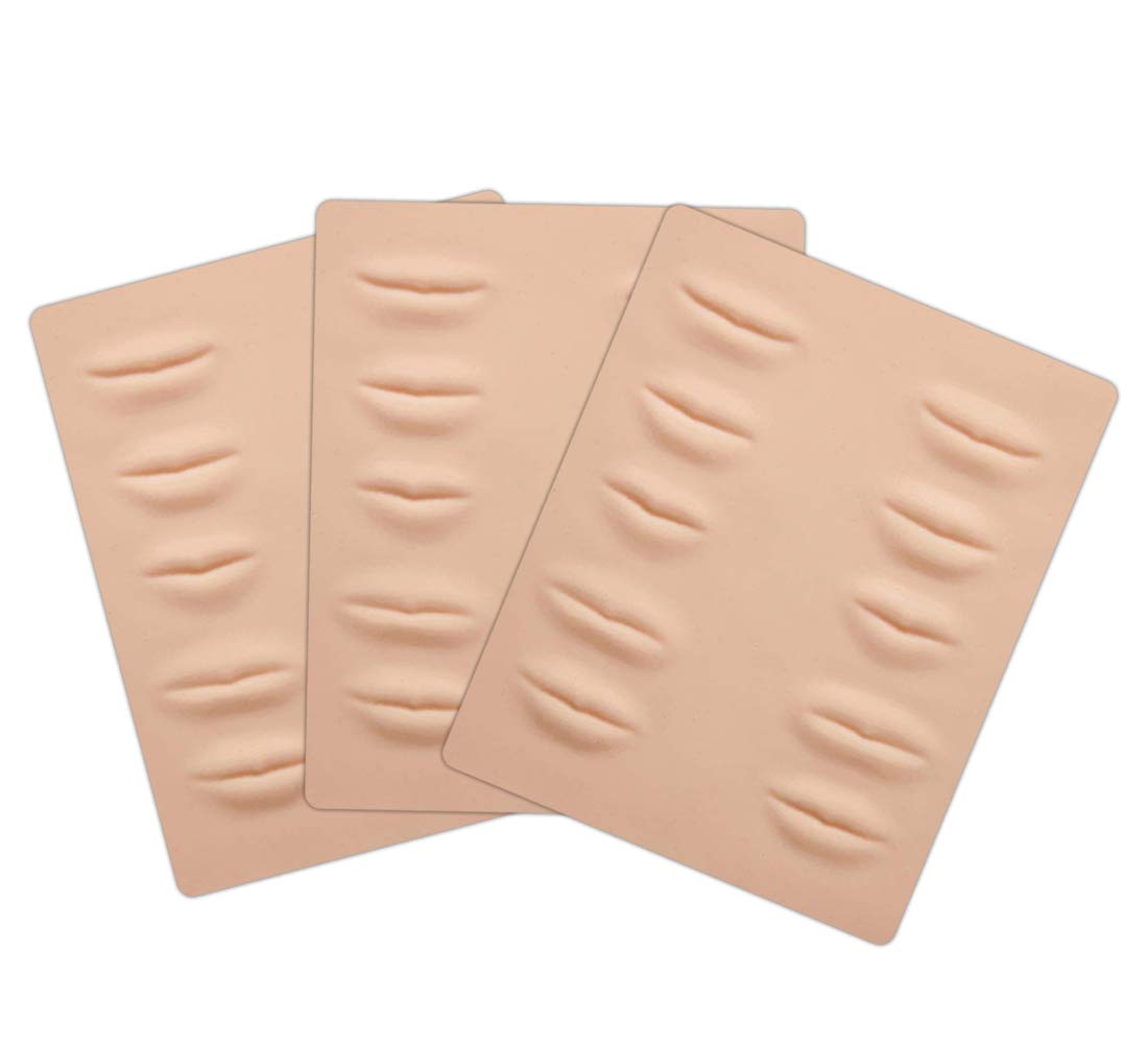 Silicone Fake Skins for Lips 3 Sheets 3D Microblading Permanent Makeup Tattoo Practice Skin 8.5x7.4 Inch for Tattoo Artists and Beginners (Lips)