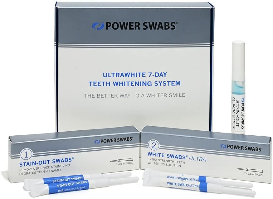 Power Swabs - 7 Day Professional Teeth Whitening Kit - for at Home Use - Easy 5 Minute Teeth Whitening - Dentist Formulated Teeth Whitening Swabs to Remove Stains