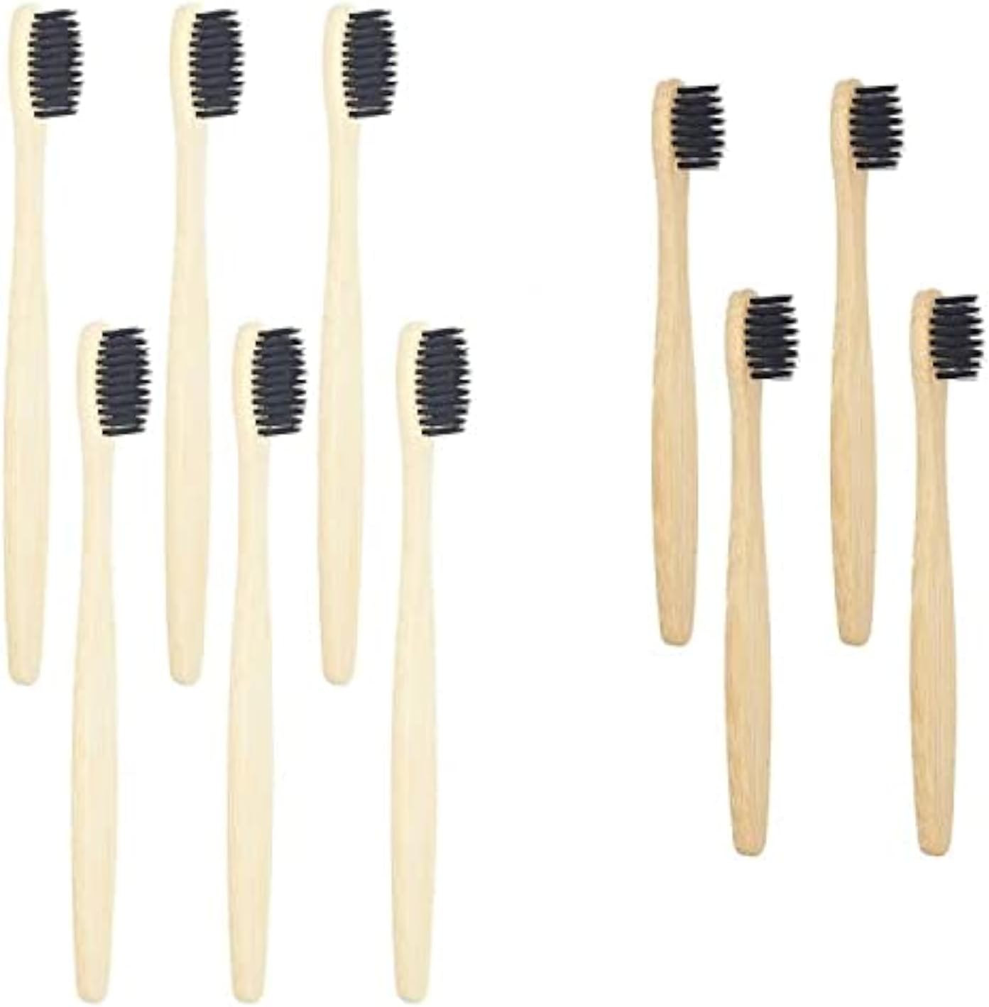 SEVENHEAD Bamboo Toothbrushes Adults & Kids Family Set 6+4 PCS Soft Bristles Wooden Toothbrushes, Natural Biodegradable BPA Free Eco Friendly Toothbrushes Black