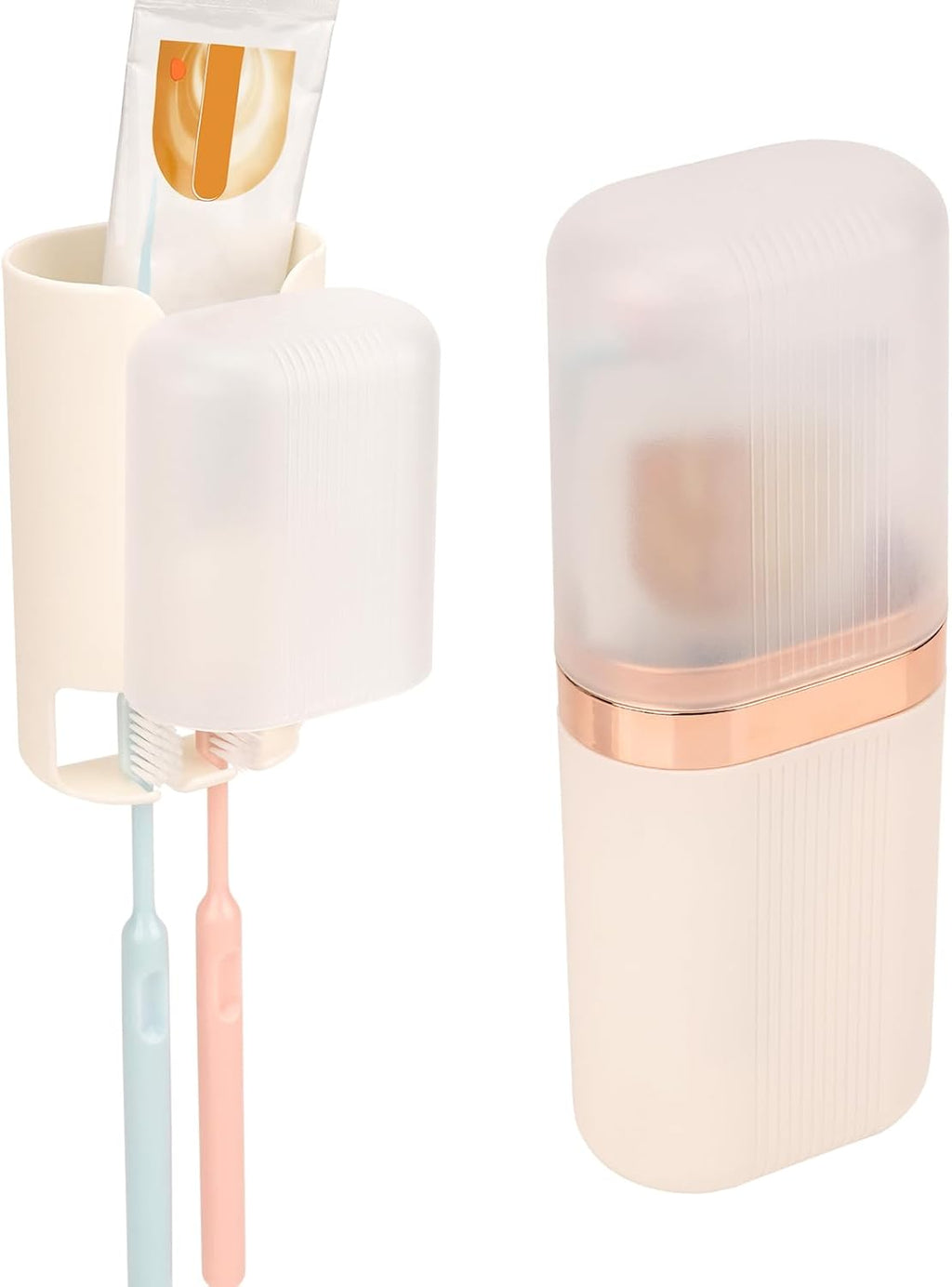 Wall Mounted Travel Toothbrush Holder for Dual Purpose, Portable Tooth Brush Case, Toothpaste Organizer for Bathroom, Dorm, Camping, Business Trip (White)