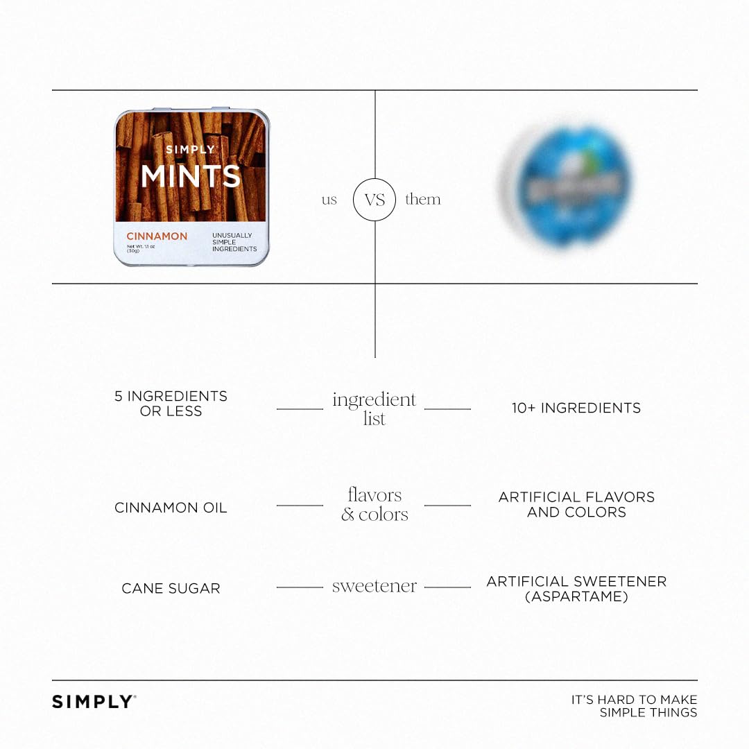 SIMPLY Mints | Cinnamon Breath Mints | Pack of Six (180 Pieces Total) | Breath Freshening + Aspartame-Free + Vegan + non-GMO