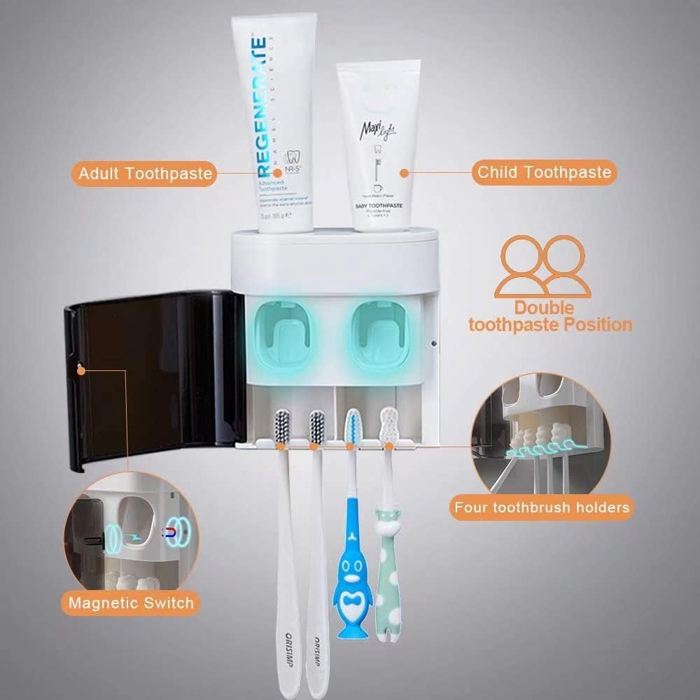 StAider Wall-Mounted Toothbrush Holder-Electric Toothbrush Holder with Two Toothpaste squeezers and Toothbrush Storage Box. Automatic Toothpaste Dispenser with dust Cover, Suitable for Bathroom, White