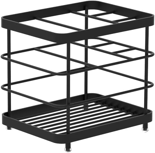 Toothbrush Holder - WHALCHI Stainless Steel Tooth Brush Toothpaste Holder for Bathrooms, Multi-Functional 5 Slots Bathroom Countertop Accessories Organizer, Black