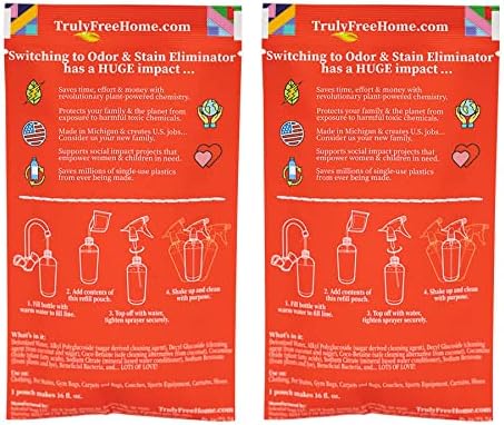 Truly Free Multi-Purpose Odor & Stain Eliminator, Pet Odor Eliminator for Home & Stain Remover for Carpet, Couch, Rugs & More, Upholstery Deodorizer, Includes 1 Empty Bottle Spray & 2 Refill (3 oz ea)