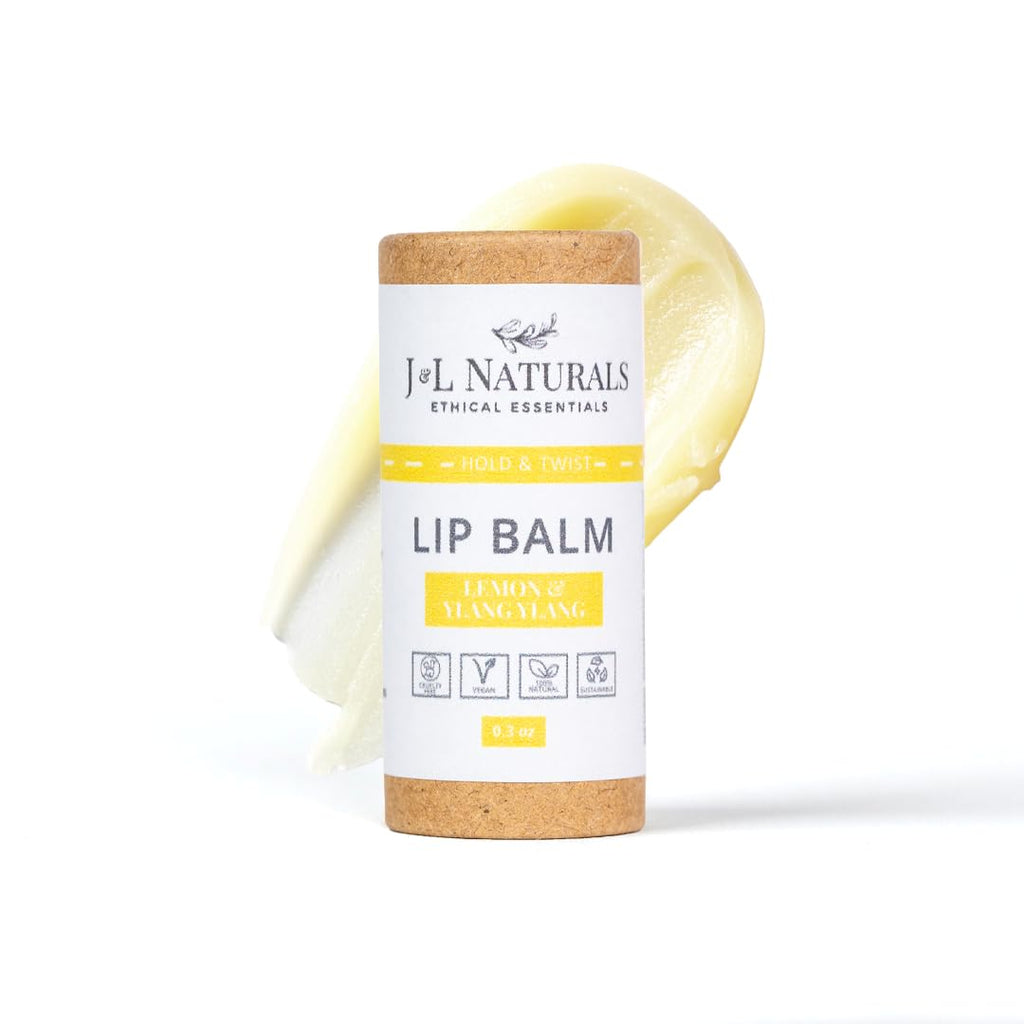 J&L Naturals Sustainable Lip Balm | Organic Ingredients, 100% Natural, Eco-Friendly | Cruelty Free, Vegan, Paraben Free, Silicone Free (Lemon & Ylang Ylang, Single)