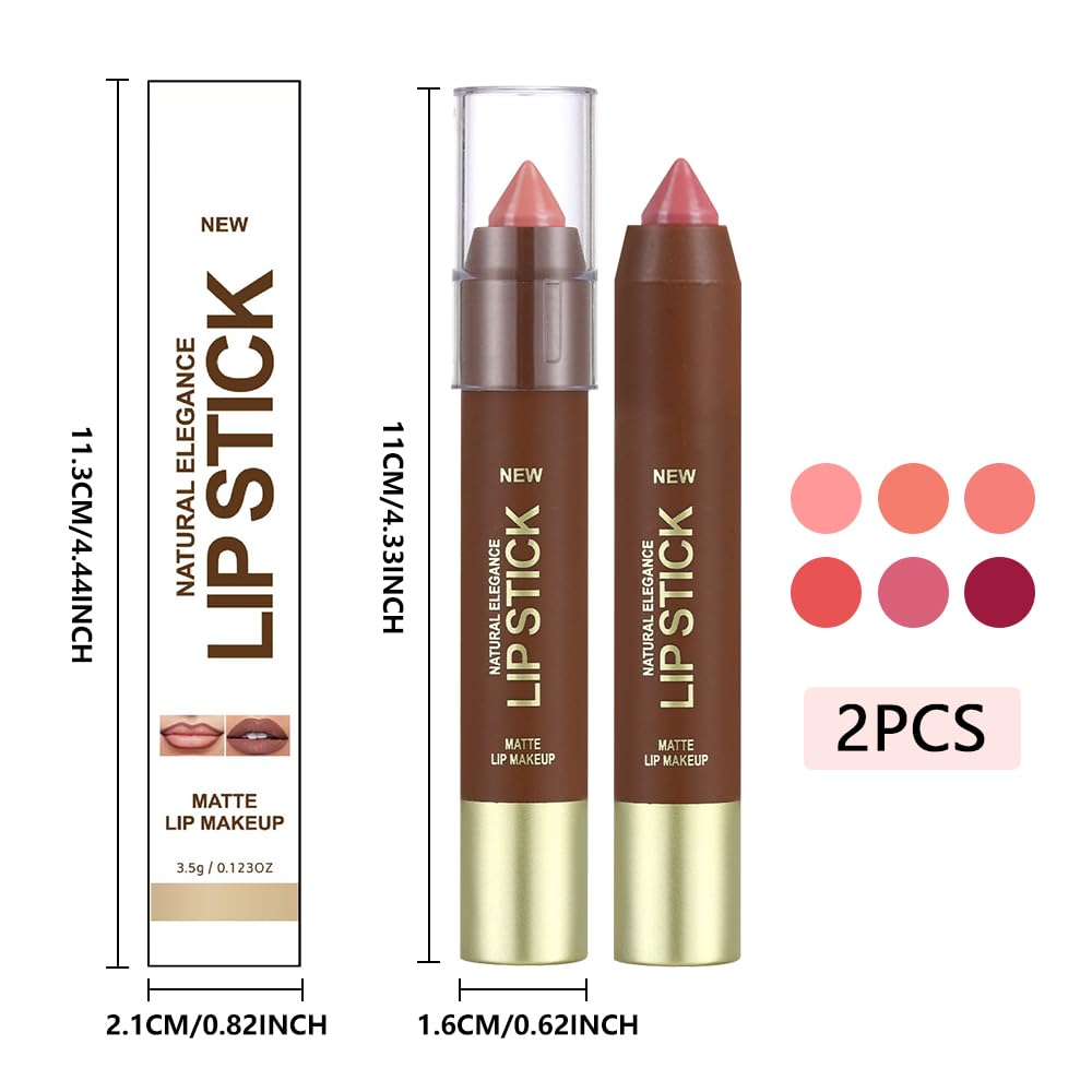 2Pcs Matte Lipstick Crayon Set for Women, 24 Hour Rose Pink Ruby Red Lipstick Lip Liner Pencil Long Lasting Waterproof Smudge Proof, Neutral lip liner marker Easy Application Full Coverage