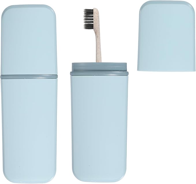 uxcell Travel Toothbrush Case, 7.9x2.7x1.4 Portable Travel Toothbrush Holder with Flat, Plastic Toothpaste Container for Bathroom, Gym, Business Trip, Camping, Sky Blue