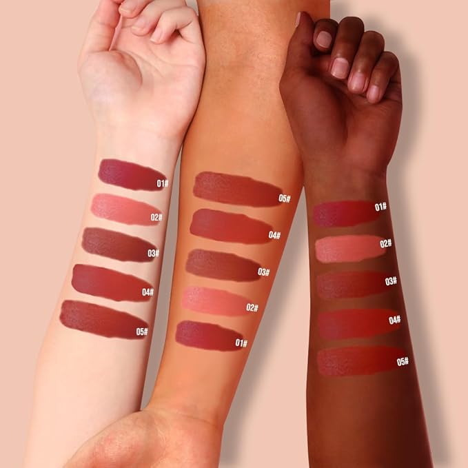 Matte Lip Stain – High Pigment Non-Transfer Matte Liquid Lipstick, Long-Lasting Waterproof Smudge-Proof Lip Color, Lightweight Comfortable Velvet Finish Lip Tint 03#（5PCS）