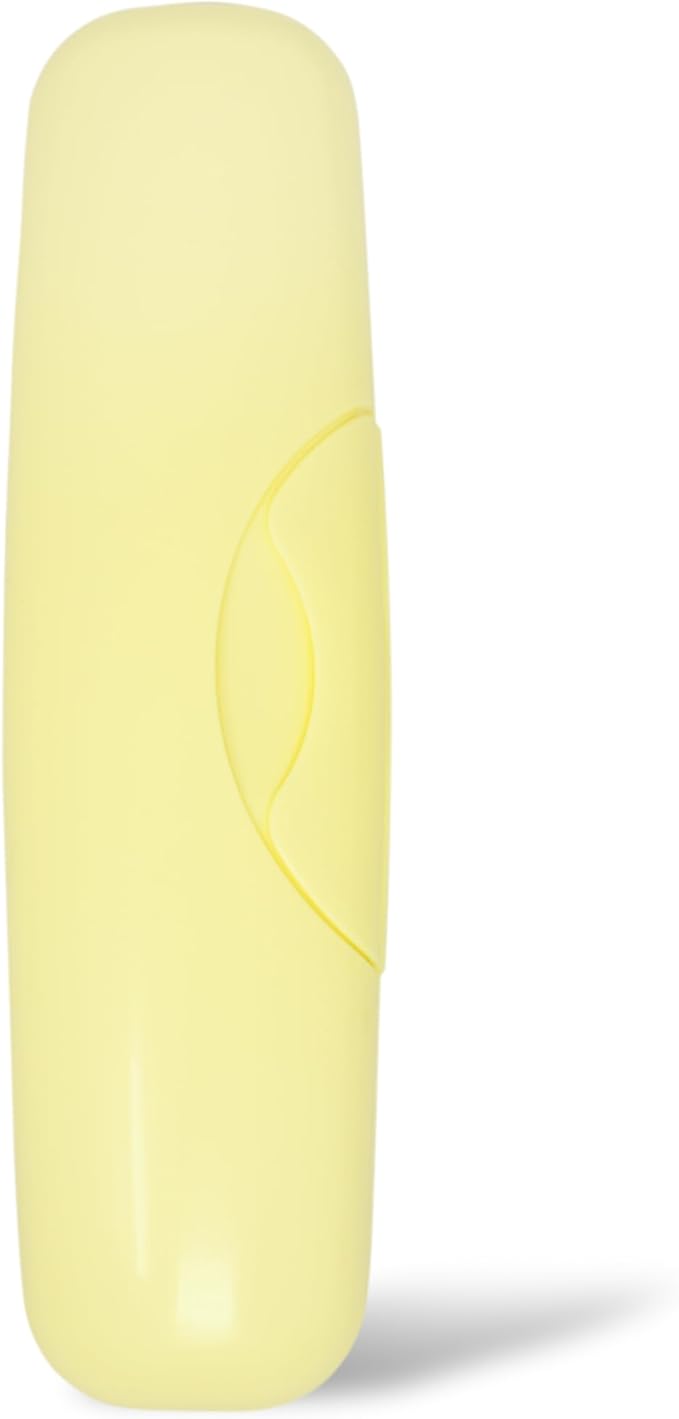 RADIUS Toothbrush Big Brush with Replaceable Brush Head BPA Free ADA Accepted - Left Hand - Pastel Lemon Meringue Brush with Pastel Lemon Meringue Case