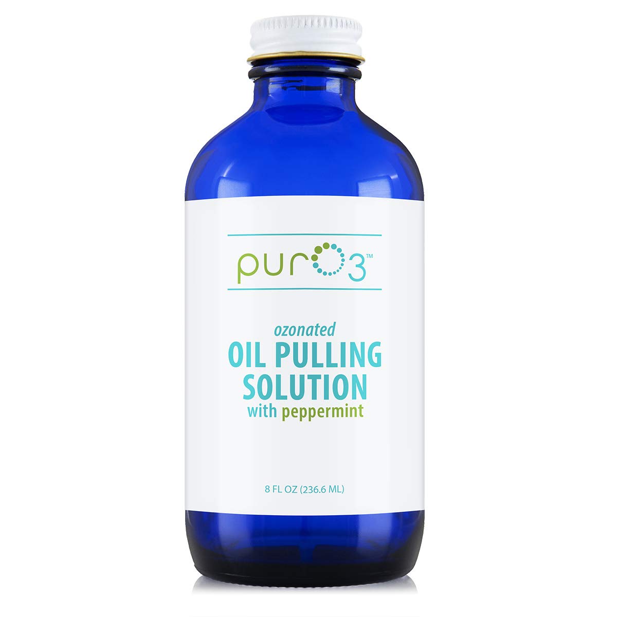 PurO3 Ozonated Oil Pulling Solution - Organic, Ozone Infused Coconut, Sesame, Sunflower, & Peppermint Essential Oils for Teeth & Gums - Fluoride-Free, Non-Toxic & Non-GMO Oral Care, 8 oz