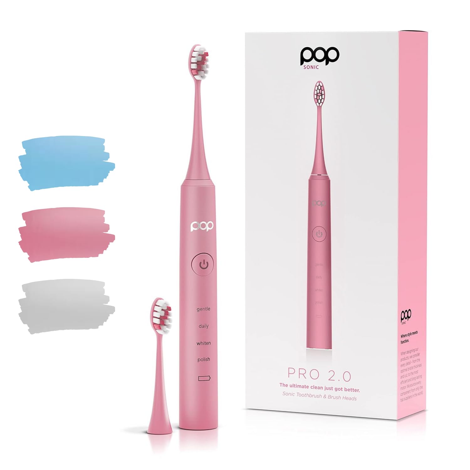 Pop Sonic Pro 2.0 Electric Toothbrush (Pink) Rechargeable Sonic Toothbrush with 45,000 Vibrations Per Minute & 4 Cleaning Modes for Adults & Kids with Long Lasting Dupont Nylon Bristles