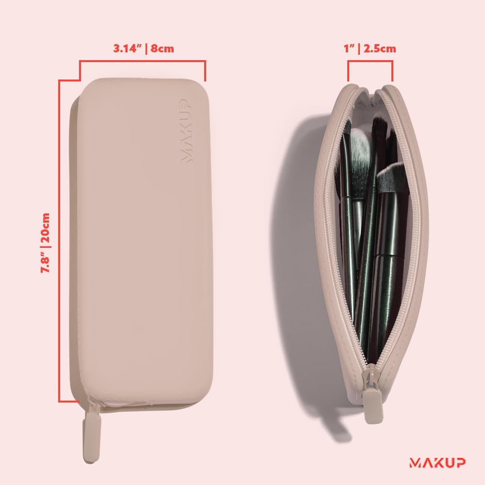 MAKUP Silicone Makeup Bag, Makeup Brush Holder with Zipper for Organizing Cosmetics, Makeup Brushes, Tools and Pencils, Washable Makeup Brush Holder Pouch for Travel (Nudist)