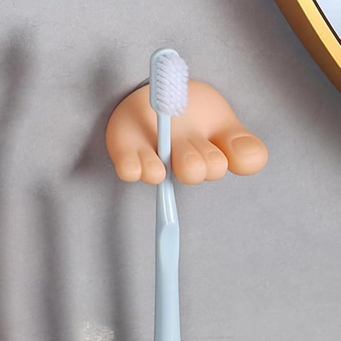 2Pcs Cartoon Toe Finger Toothbrush Holder with Suction Cup Wall-Mounted Bathroom and Kitchen Storage Organizer