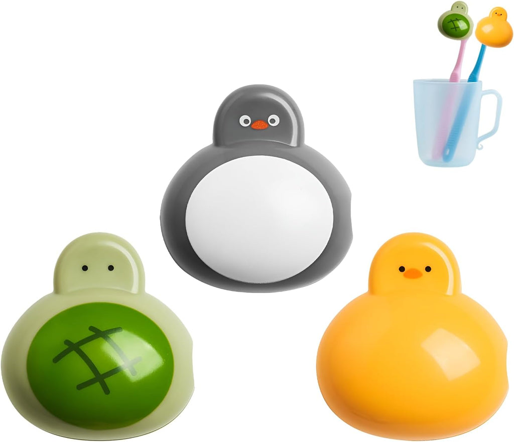 3 Pack Cartoon Tooth Brush Covers – Adorable Toothbrush Caps with Penguin, Duck, and Turtle Designs,Travel Toothbrush Cover for Manual & Electric