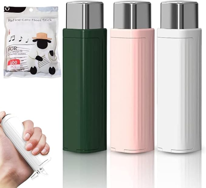 Portable Floss Dispenser with 100 Pcs Dental Floss, Dental Floss Dispenser Dental Floss Picks Case, Upgrade Portable Automatic Floss Dispenser Floss Organizer for Family Travel(3 Pcs Mix Color)