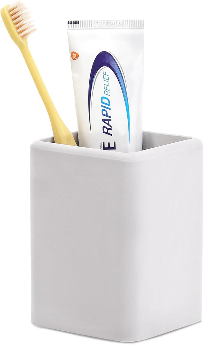 Luxspire Toothbrush Holders, Fast Drying Toothbrush Holders for Bathroom, Diatomite Toothbrush Cups Electric Toothbrush and Toothpaste Holder for Bathroom Countertop, Light Gray