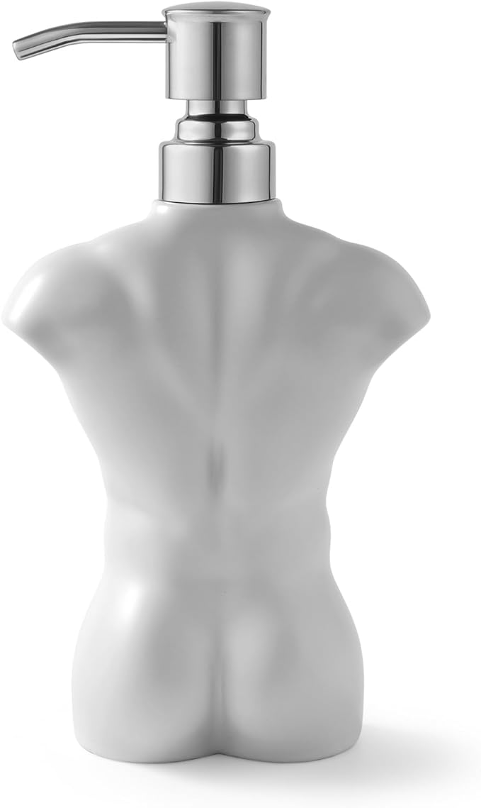 Ceramic Soap Dispenser with 304 Stainless Steel Pump Hand Lotion Liquid Dispenser Refillable for Kitchen and Bathroom Decorative (Matt White Figure)