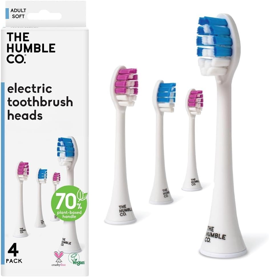 The Humble Co. Plant Based Electric Toothbrush Heads 4pk – Replacement Heads, Helps Remove Plaque and Eliminate Bad Breath