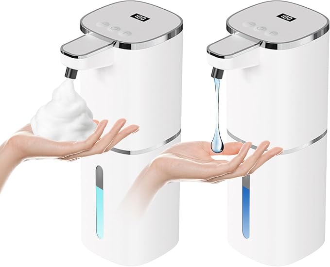 2 Pack Automatic Soap Dispenser, Touchless Liquid & Foaming Soap Dispensers, USB Rechargeable, 9-Level Adjustable Volume Control, 13.52oz/400ml, Wall Mount for Kitchen, Bathroom,Hotel, Easy for Kids