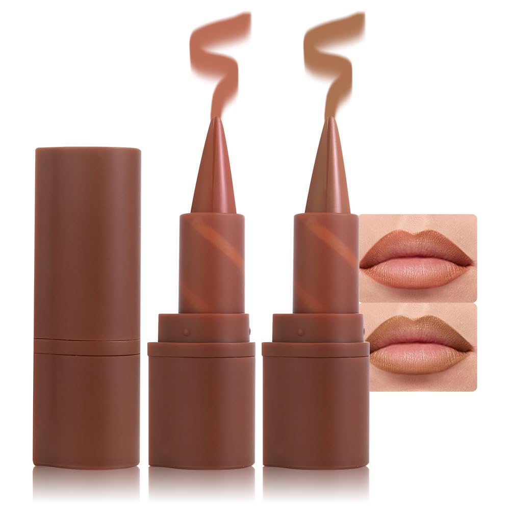 2in1 Gradient Lip Liner & Lipstick Combo,Matte Longwear Waterproof Lip Pencil with Cone Tip,Smudge Proof Crayon,Ombre Contour,Women's Long Lasting Makeup Set-(04#Cinnamon Spice+05#Caramel Latte)