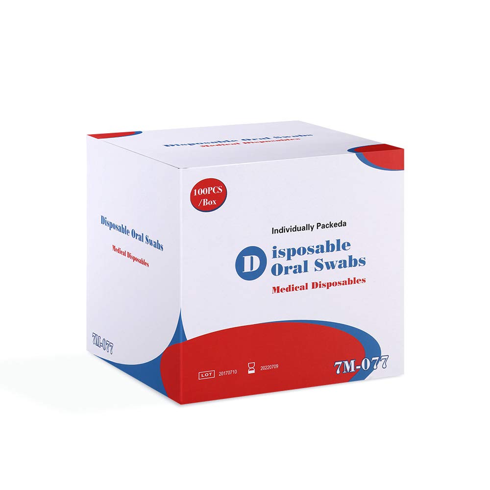 (100 Pack) Disposable Oral Swabs, Sterile Dental Sponge Swabsticks Unflavored for Mouth or Gum Cleaning - Sponge and Paper Rod.