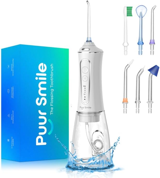 Professional Water Flosser - Advanced Dental Care for a Healthier Mouth, Gum, and Teeth - IPX7 Waterproof Oral Irrigator | 7 Replacement Tips, Travel-Friendly, Rechargeable - Oral Hygiene (White)