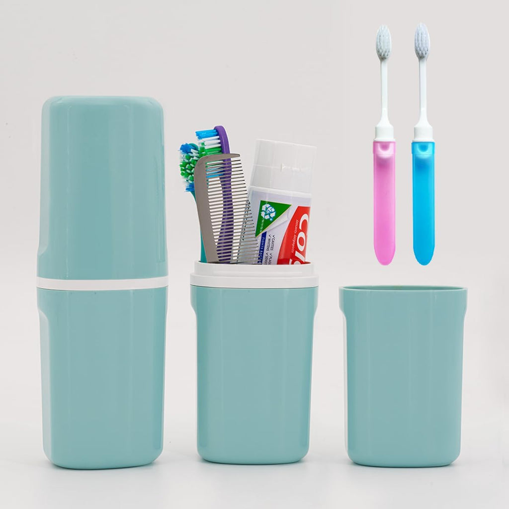 Toothbrush Travel case with 2 Packs Foldable Toothbrush .Portable Toothbrush Holders Travel for Camping Travel Business School Home (Blue)