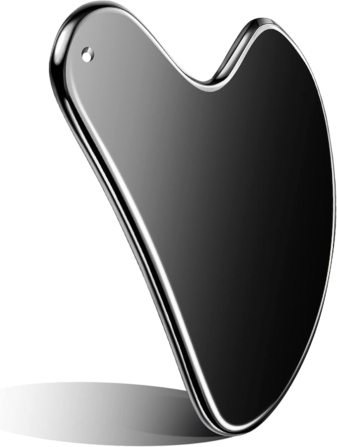 Nuanchu Stainless Steel Gua Sha Facial Tools Metal Guasha Tool for Face Body Jawline Shaper, Double Chin Reducer, Puffiness Reducing, Lymphatic Drainage Massager Skin Care Gift with Pouch(Black)