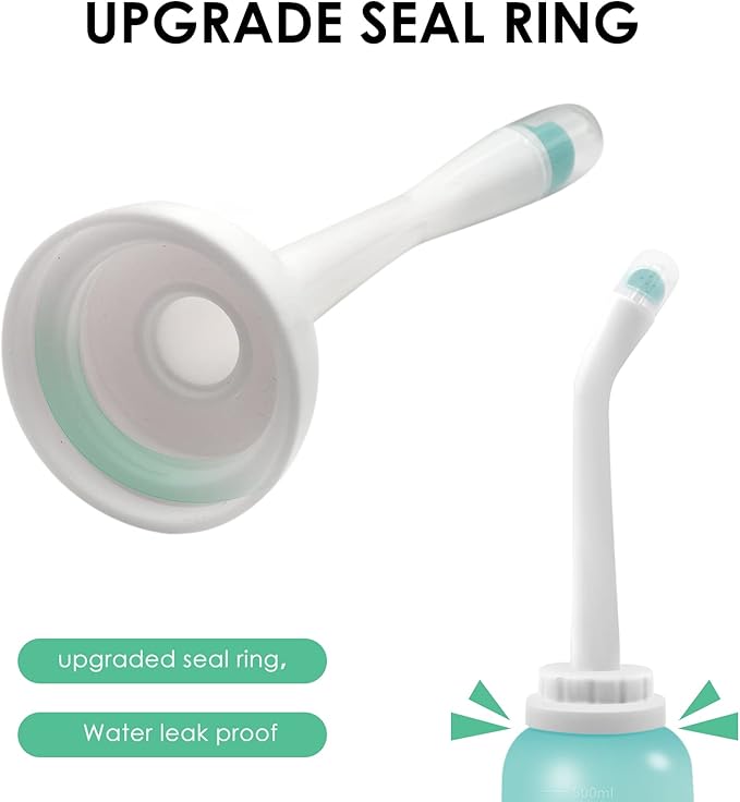 RUFCRIL Peri Bottle, Portable Travel Bidet with Bag, TPE Material Can Be Boiled, 17oz/500ml with 2 Sealing Rings,Essentials for Postpartum Perineal Care,Feminine Cleansing,and Baby(Green)