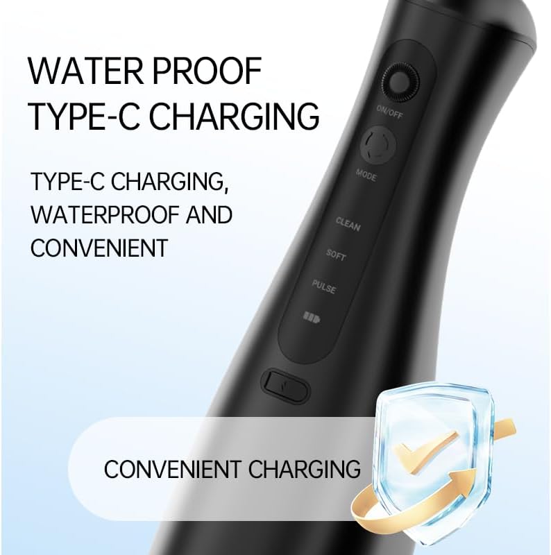 Water Flosser, Cordless Water Dental Flosser，320ML Portable Oral Irrigator with 3 Modes & 6 Tips, IPX7 Waterproof, 60–160 PSI Rechargeable Dental Floss Pick for Home & Travel Use
