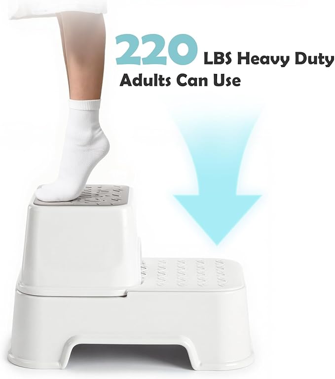 2-Step Stool for Kids - Toddler Anti-Slip Step Stool for Bathroom Sink/Toilet Potty Training/Kitchen Counter, 10" Height, 220 lbs Capacity, Durable & Stable (2Packs White)