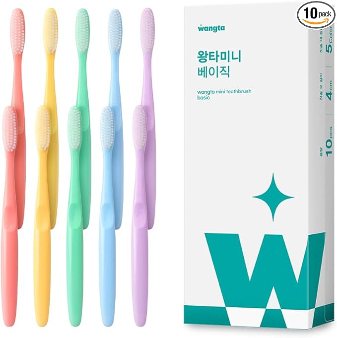 WANGTA Mini Basic – Large Toothbrush – 1.4 inch (3.5 cm) Head | 3,200 Bristles for Deep Cleaning & Gum Care | Made in Korea Premium Oral Care (10 Pack)